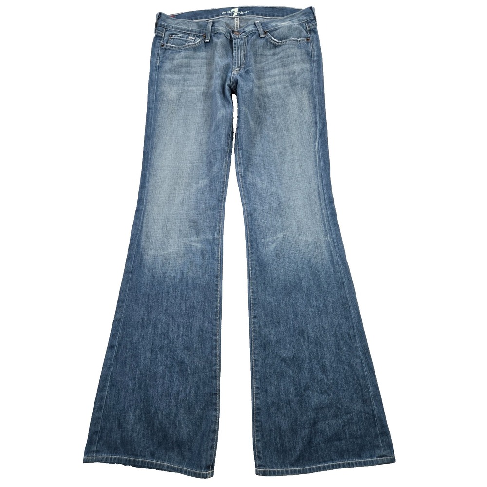 Vintage 7 For All Mankind Flare Blue Jeans Womens Size 32 Faded Made in USA VTG